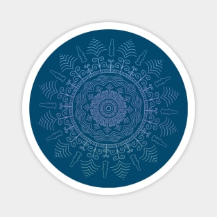 Mandala in Purple, Green and Blue Tones on a Dark Blue Background Magnet